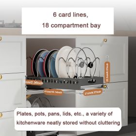 Pull-out pots and pans lid plate draining rack, cabinet built-in draining rack (Color: black)